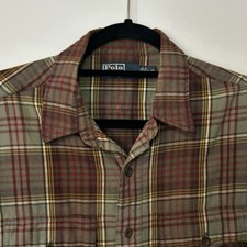 VTG Polo Country Ralph Lauren Shirt Mens Plaid Button Front 100 Cotton L Large