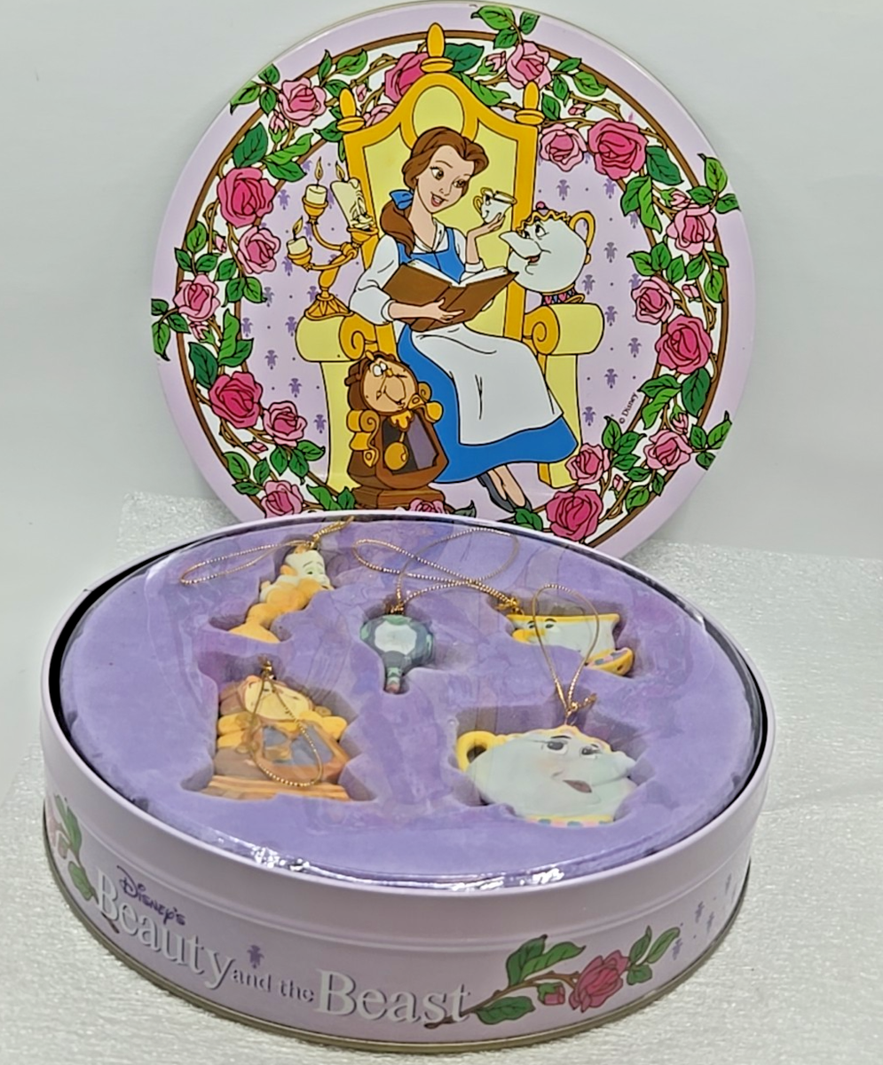 Vintage Beauty & The Beast Set of 5 Ceramic Ornaments In Collector