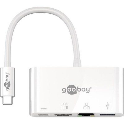 Goobay 62105 USB-C Multiport-Adapter HDMI+Ethernet PD USB 3.0 4k weiß
