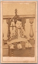 Antique CDV Circa 1860s Cute Baby In Dress Unmarked