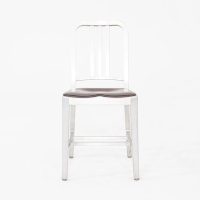 2010s Emeco 1006 Navy Dining Chair Aluminum with Brown Seat Pad