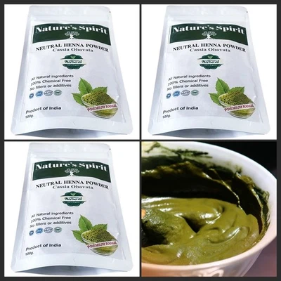 NATURE'S SPIRIT Cassia Obovata 300g -3 x 100g Neutral Henna (NO COLOUR) -Premium Triple Filtered