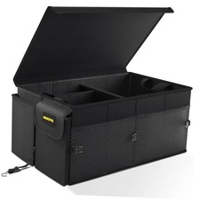 Car Trunk Organizer - 65L Collapsible Trunk Organizer with Lid, Large Black