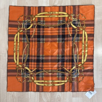 New Codello Orange Equestrian Scarf 100% Silk Size 20'' Made in Italy