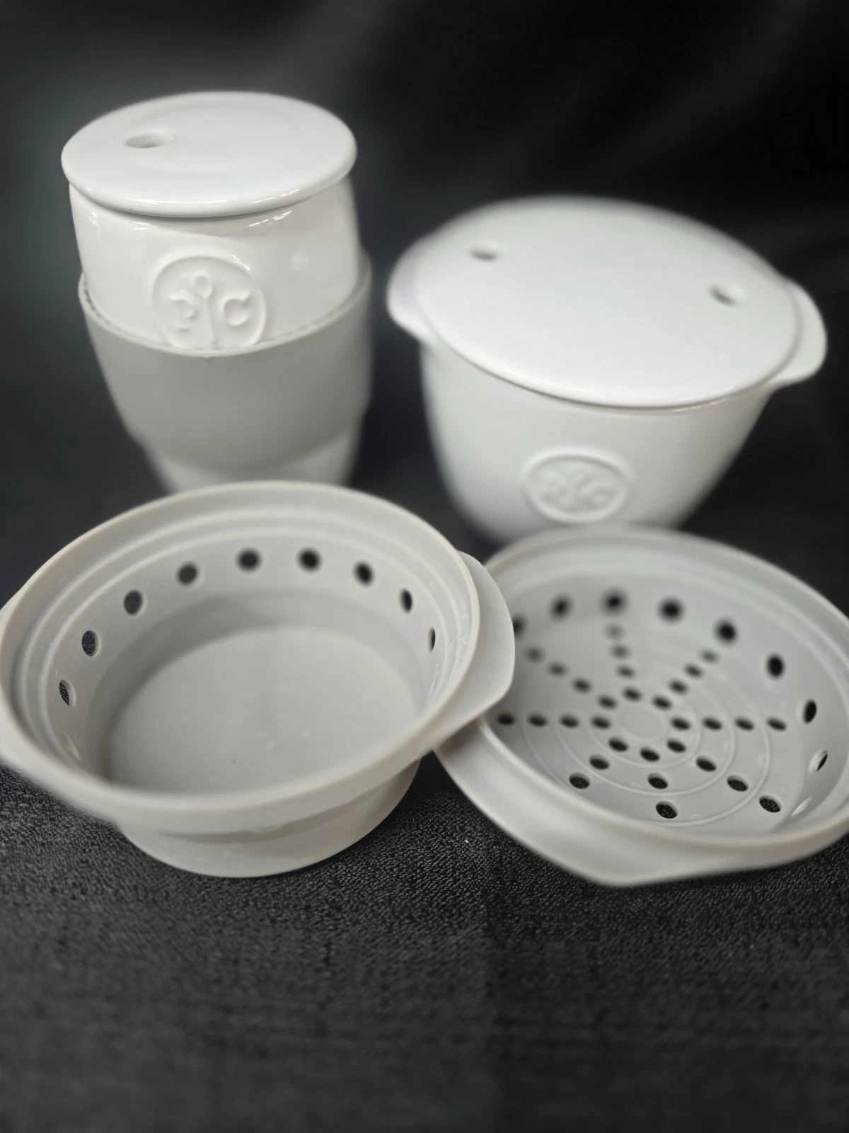 Pampered Chef Breakfast Bundle Ceramic Egg Cooker & Sandwich Maker w/ Boxes Manu