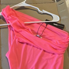 Fashion Nova Pink One Shoulder Ruched Mesh Bodycon Mini Dress, Women's S