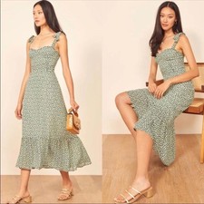 REFORMATION Nikita Midi Venezuela Green Dress floral size 12