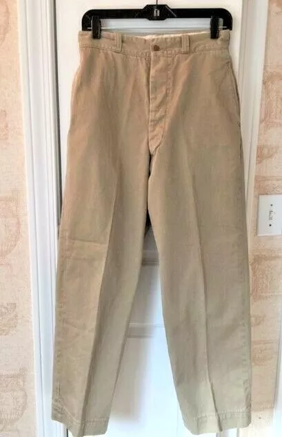 1950’s MEN’S US ARMY KHAKI CHINO PANTS BUTTON FRONT W30”x L38” TAN MILITARY