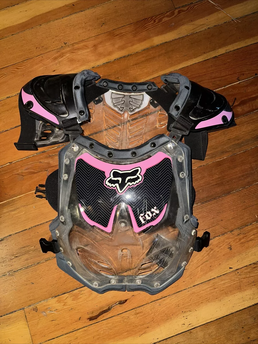 Girls Fox R3 Roost Deflector M L Clear Black Pink chest Protector