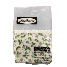 Vintage Lady Pepperell Percale Blue Flower Pillowcase Set Of Two NOS Cottagecore