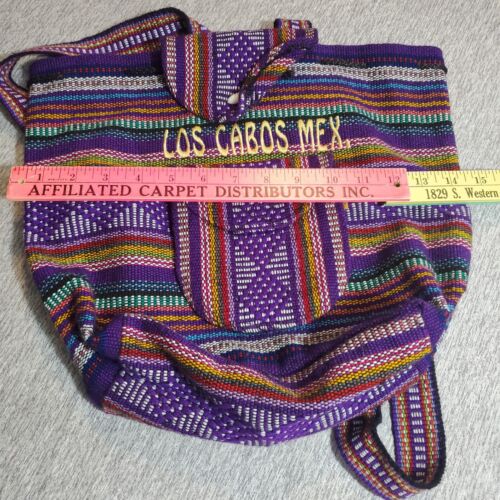 Pinzon Purple Mexican Backpack, Blanket Weave - Boho Travel Bag Los Cabos Mex - Imagen 4 de 10