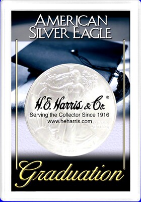 Graduation Cap & Tassel 1oz American Silver Eagle 2x3 Frosty for the Graduate
