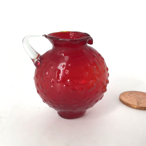 Vintage Ruby red Glass Hand Blown Hobnail Miniature Pitcher 1.5” - Picture 4 of 7