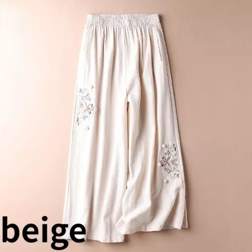 Retro Damen Stickerei Knöchelhose Gummibund weites Bein Hose Freizeit locker - Bild 10 von 27