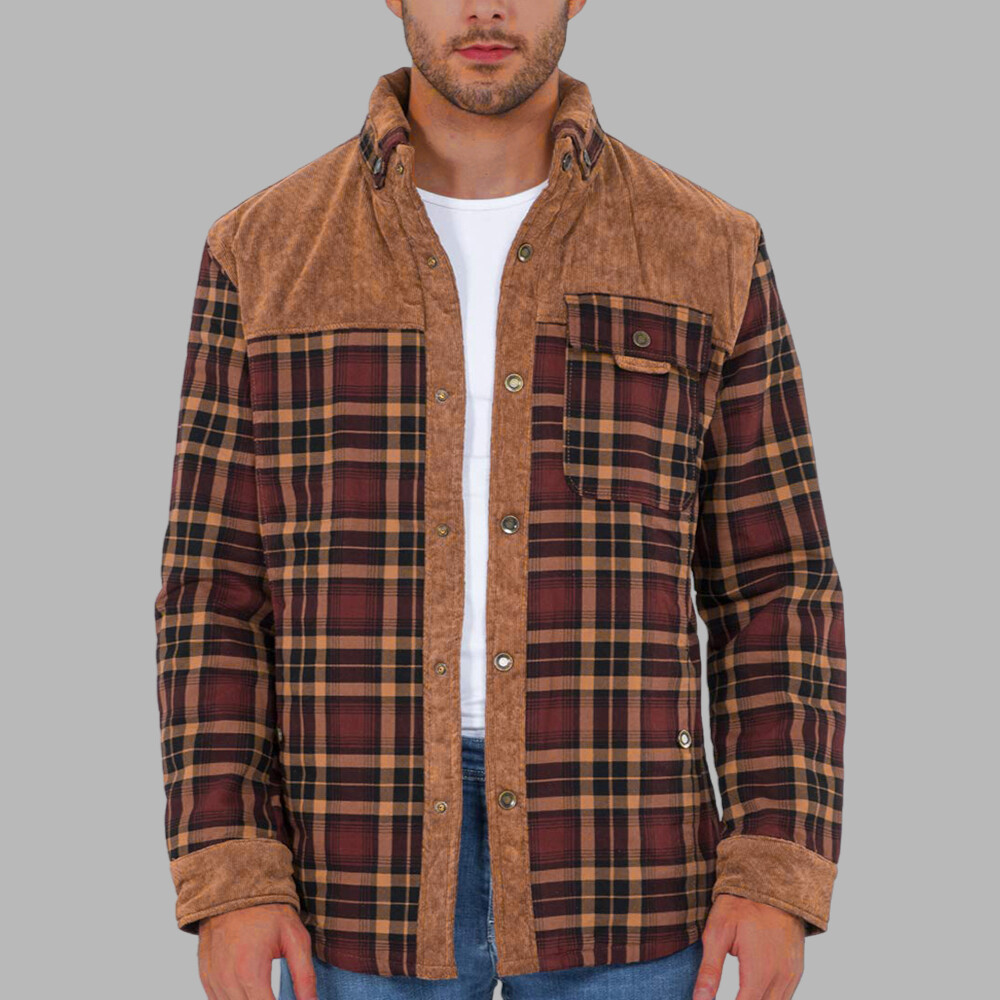 Mens Fleece Lined Coat Jacket Plaid Check Thick Shacket Winter Warm