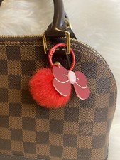 Red Bow Bag Charm Keychain Fob Pom Pom New Christmas Gift