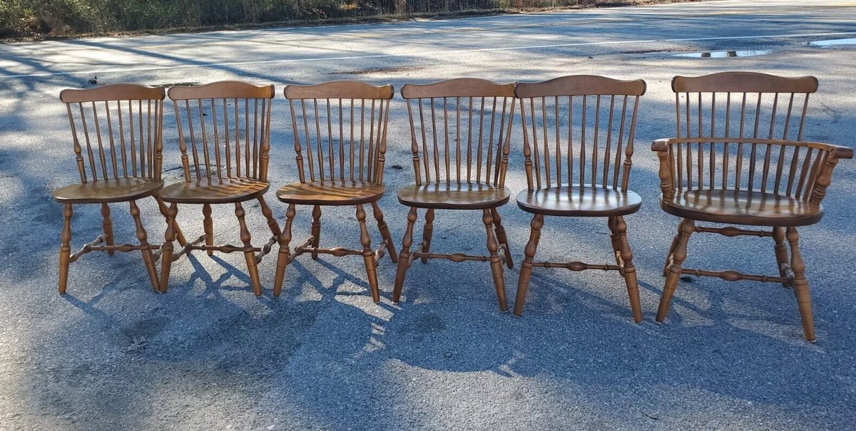 Vintage S Bent & Bros Colonial Wood Spindle Dining Chairs Set (6