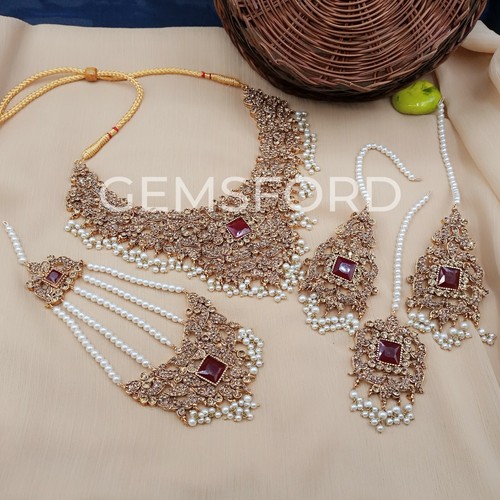 Conjunto de joyas pendientes collar nupcial indio paquistaní Mala Tikka Jhumar - Imagen 2 de 11