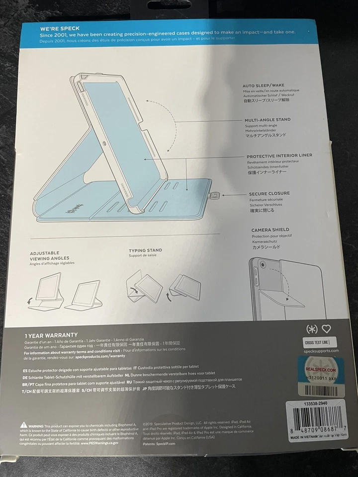 Speck Balance Folio Protective Case for iPad 10.2 2019-2020- Black White Stripes - Image 2 of 2