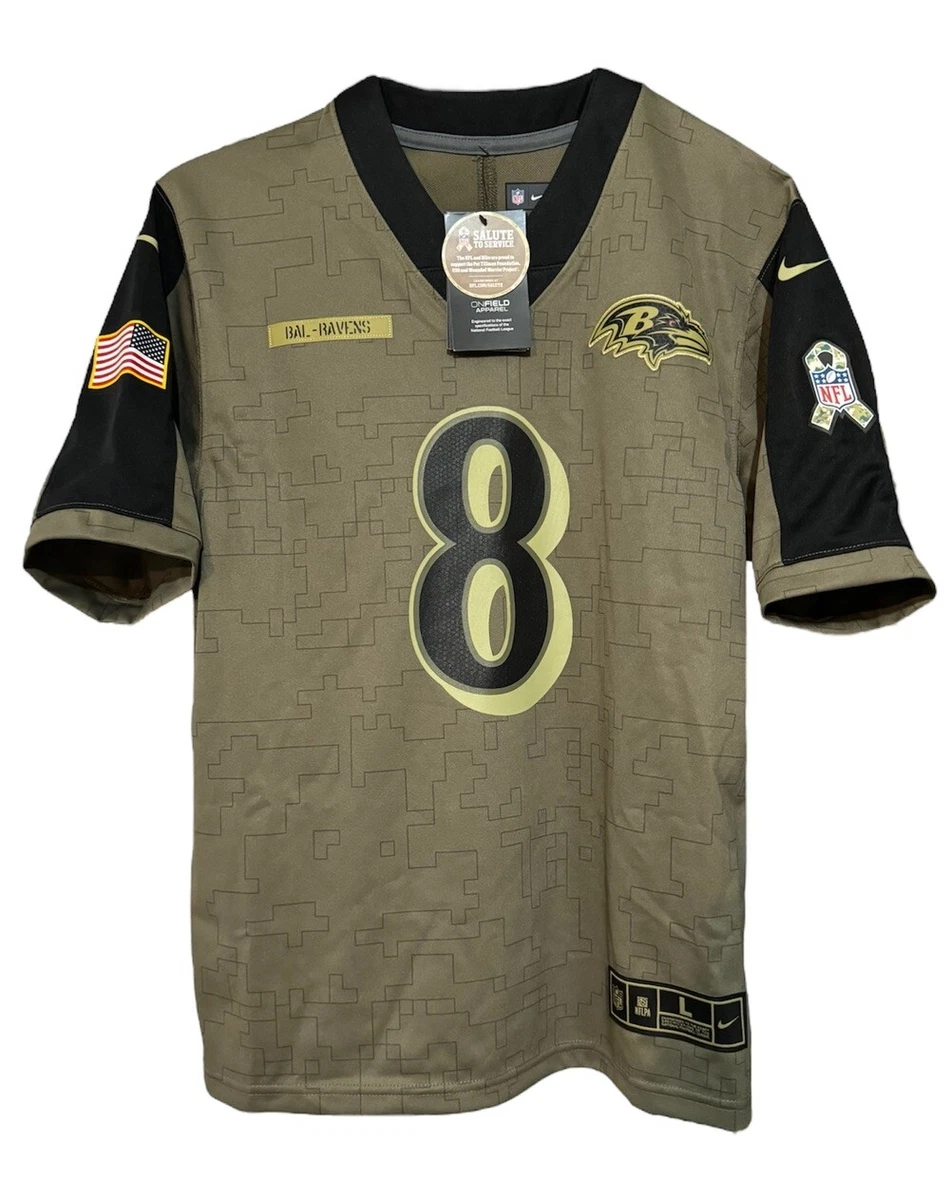 Nike Baltimore Ravens No8 Lamar Jackson Anthracite Salute to Service Youth Stitched NFL Limited Therma Long Sleeve Jersey