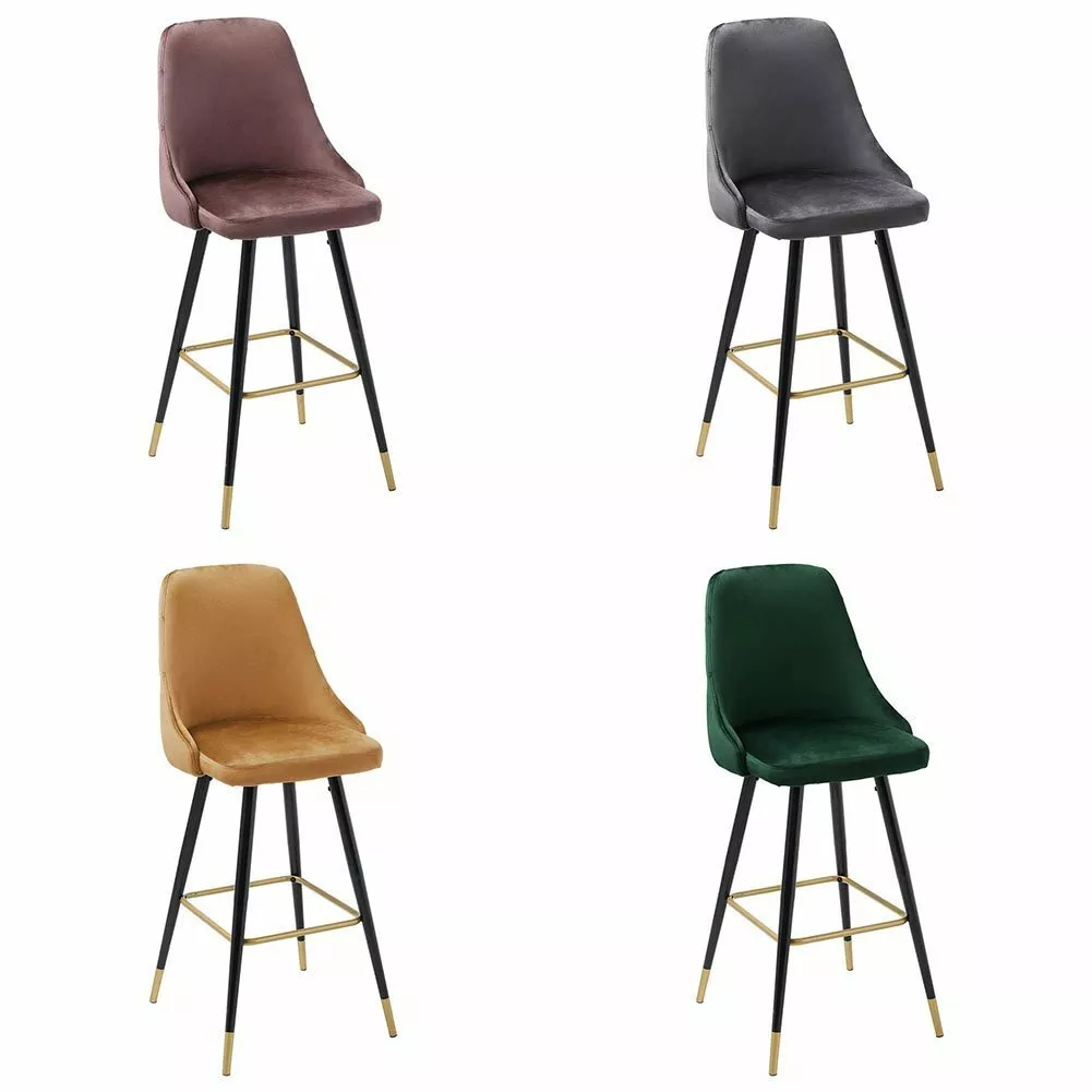 2Pcs Kitchen Restaurant Chairs Velvet Upholstered Bar Stools Footrest Lounge Pub