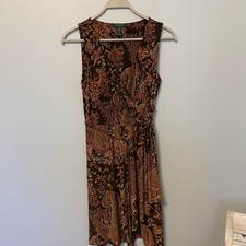 Ralph Lauren RLR Faux Wrap Dress Womens Sz PM Petite Medium Paisley Boho Stretch
