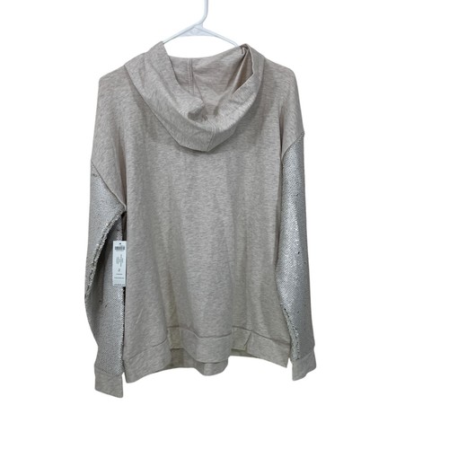 Chicos Zenergy Sequin Sleeves Hoodie Top Size 2 ( 12-14) Silver/Gold $99 NWT - Picture 2 of 9
