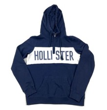 Hollister Blue 1/4 Zip Hoodie Sweatshirt Adult Small Spell Out Pullover Surf