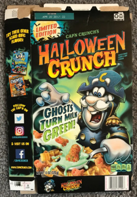 EMPTY Cap'n Crunch Halloween Crunch 2019 Cereal Box Ghosts Turn Milk Green FLAT