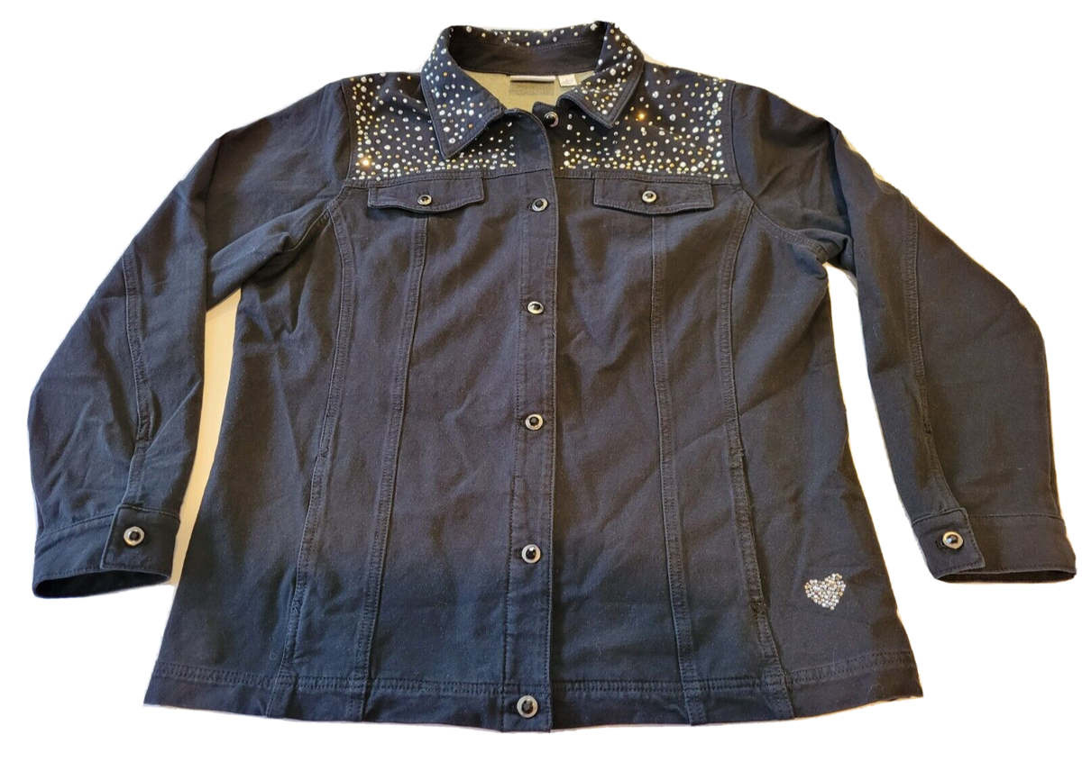 Jeannes Quacker Factory Denim Jacket Black Denim Glitter Denim