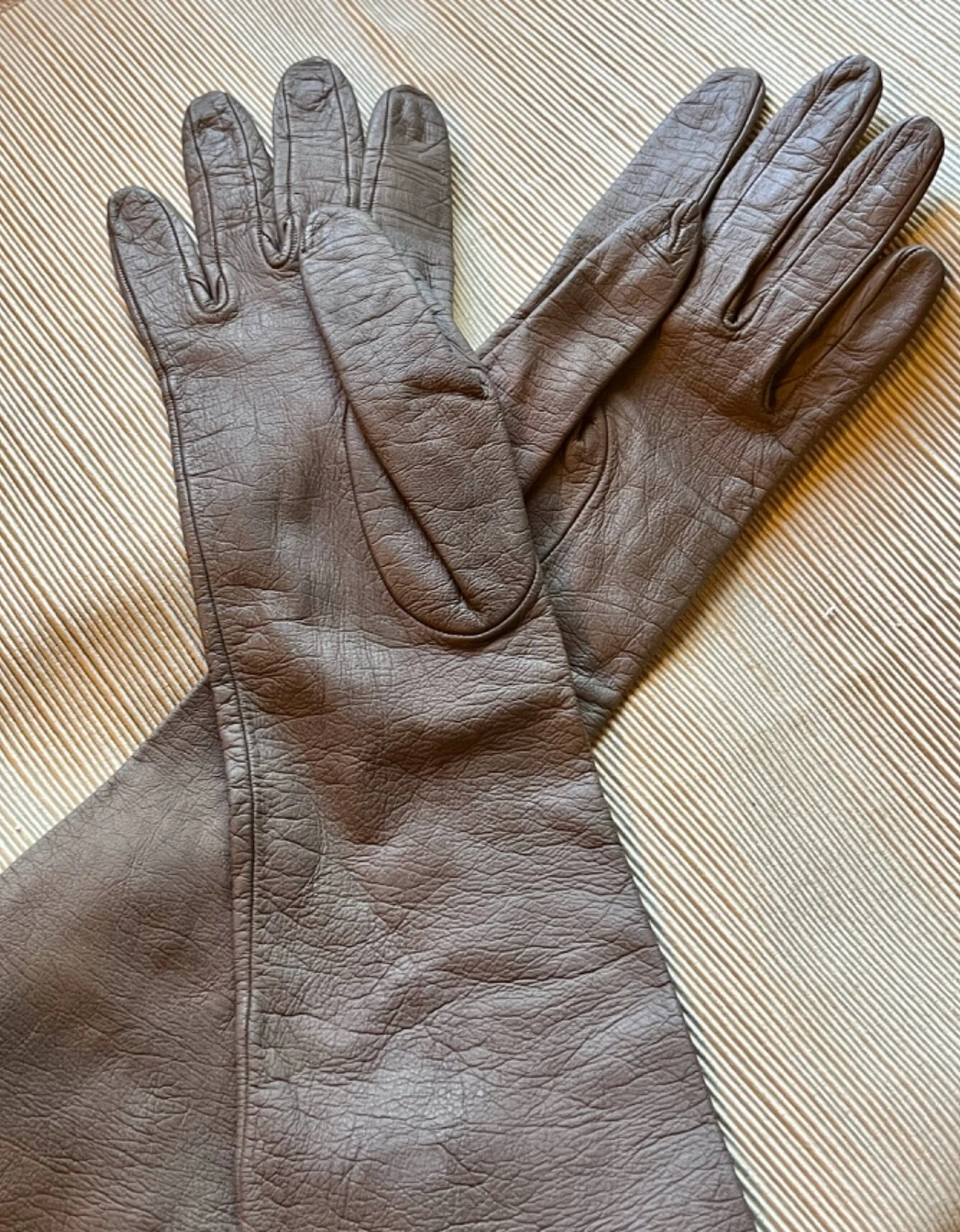 Vintage ARIS PAIRS Neiman Marcus Leather Gloves Silk Lined 15" Made in France