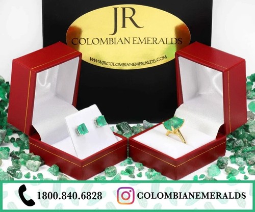 3.99tcw Asscher Cut Natural Colombian Emerald Compass Prongs Stud Earrings 14K - Picture 9 of 10