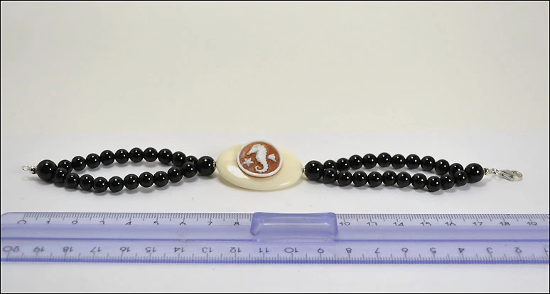 Pulsera de Plata 925 Con Ónix Camafeo Sardónico Caballito Marino Agrp 024a - Imagen 3 de 3