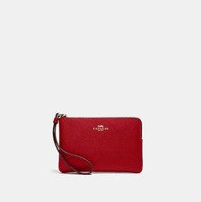 NWT Coach Red Leather Corner Zip Wristlet
