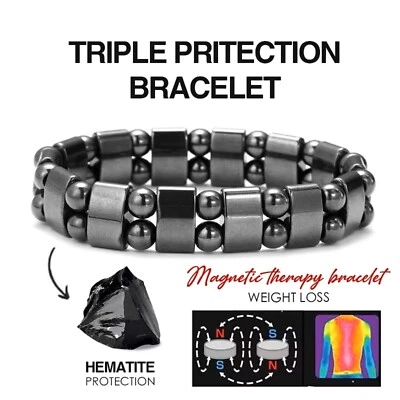 Hematite Triple Protection, Dual Beaded, Magnetic Therapy, Weight Loss Bracelet - Image 1 of 4