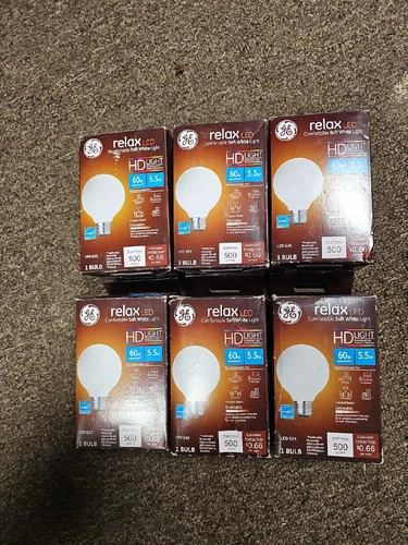 Lot Of 6 GE Relax 5.5W 60W Equiv LED HD Light Bulbs Soft White Globe G25 Medium