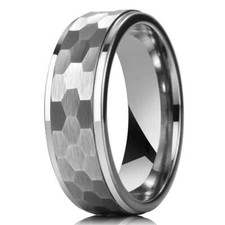 Silver Hammered Faceted Tungsten Carbide Band