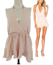 Lioness Revolve Romper All Summer Long Pink Cotton Hemp Halter Neck Backless M