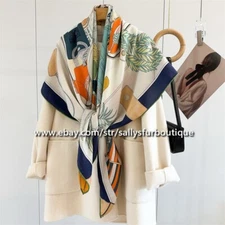 Sallys 70% Cashmere 30% Silk Stole Suitcase Print Double Face Scarf Shawl 53"