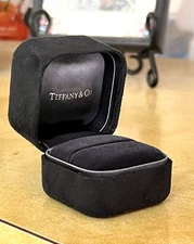 Tiffany Ring Box, Black Suede Leather, Presentation Storage (Empty)