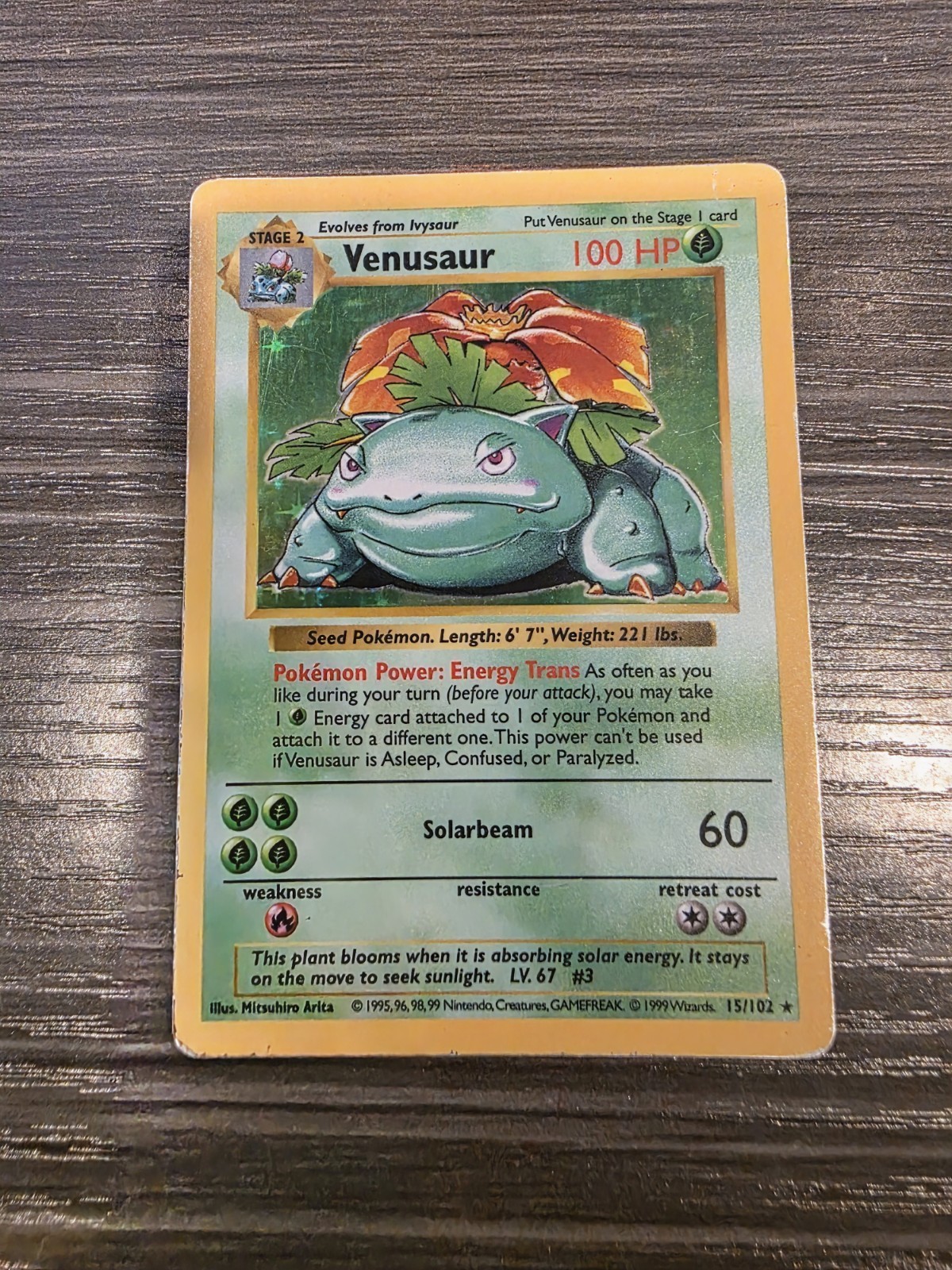 Pokémon TCG Venusaur Base Set Shadowless Holo Unlimited Rare Card 15/102 1999 MP