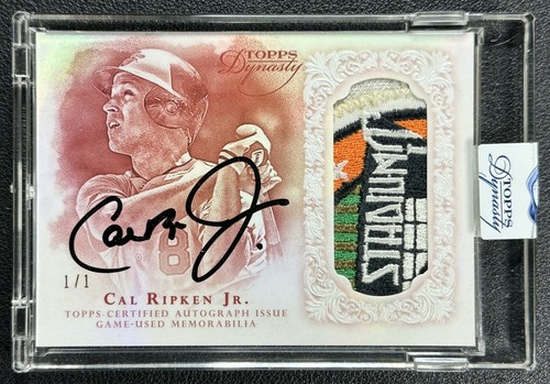 1/1 CAL RIPKEN JR. 2015 TOPPS DYNASTY GAME-USED LOGO PATCH AUTO RED 1/1 ORIOLES