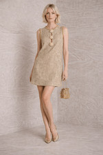 NWT Self-Portrait Gold Boucle Embellished Mini Dress Pearl Trim Size US 8 091