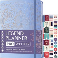 Legend Planner Pro Undated Weekly/Monthly Planner Periwinkle Gold Foil