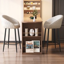 Set of 2 Bar Stools 35" Counter Height Bar Chairs Beige Upholstered Barstools