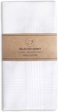 Selected Hanky Men's Handkerchiefs,100 Soft Cotton,White Classic Hankie Pack of