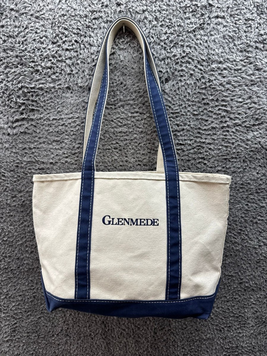 Bean Boat And Tote Open Top Canvas Tote Bag Blue Trim White