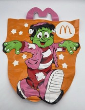 Vintage McDonalds Plastic Halloween Candy Bag Green Frankenstein Orange 1990