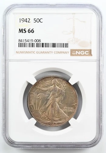 1942 Walking Liberty Half Dollar NGC MS66 Silver Certified 50c