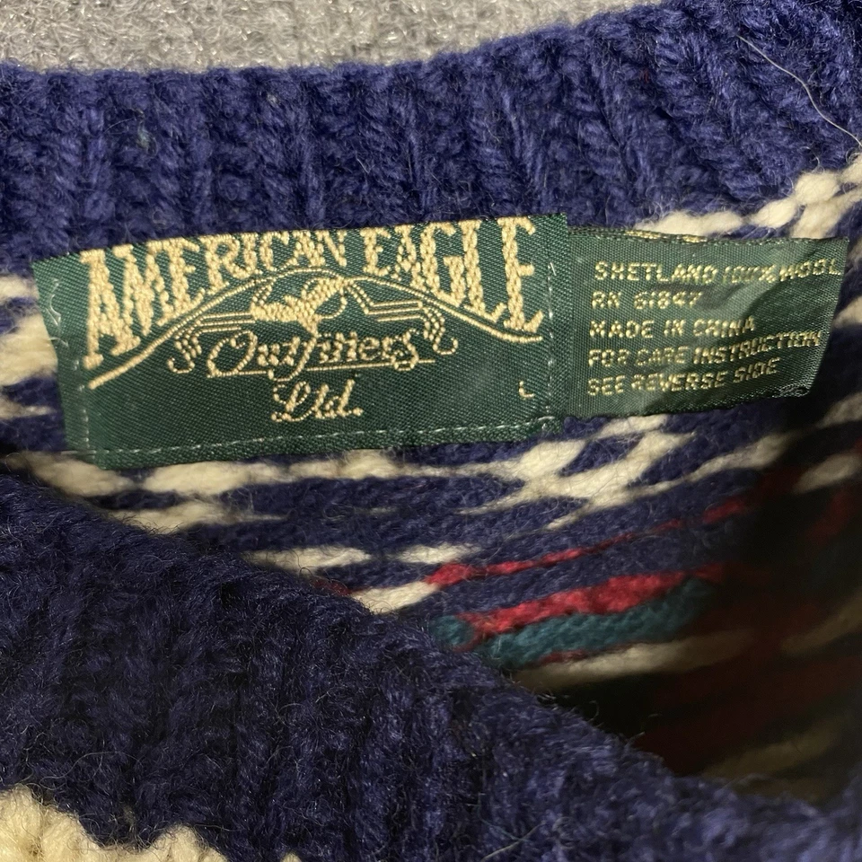 Suéter Vintage American Eagle Grande Nórdico Isla Justa Lana Esquí Unisex Años 90 Foto 3 de 4
